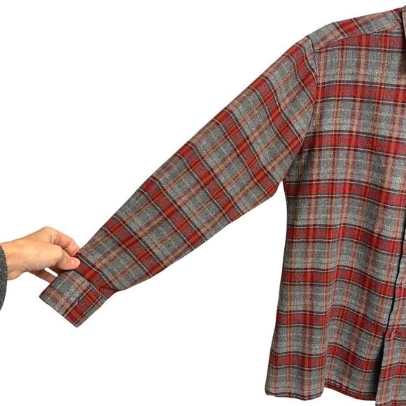 MARIANO RUBINACCI Italy Plaid Button Front Long Sleeve Shirt Red Grey 37 - Picture 4 of 9